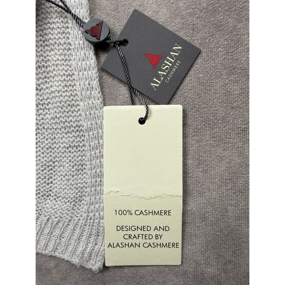 NWT Alashan Cashmere Scarf 100% Cashmere Light Gray Heather Knit Wrap Classic - Picture 12 of 14